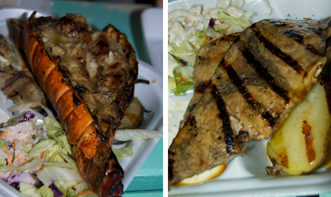 Lobster and Marlin at Oistins Fish Fry Barbados