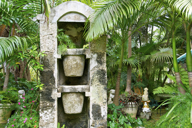 Limestone water filter in the garden of Fisherpond Great House