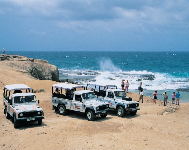 Island Safari Jeeps overlooking the beach in Barbados 